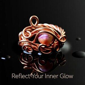 Handmade One‑of‑a‑Kind Copper Wire Wrapped Ring w. Sea Sediment Jasper Size 6.5